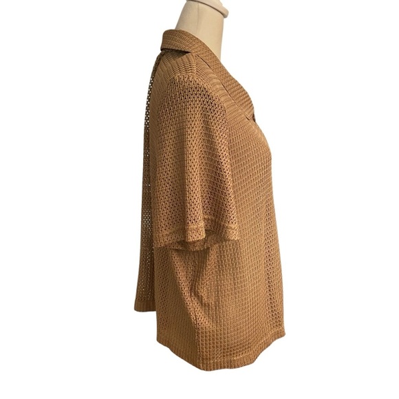 Lady Dorby Vintage Gold Knit Top Button Front Size L/XL Leaf Buttons Retro 80s - Picture 8 of 16